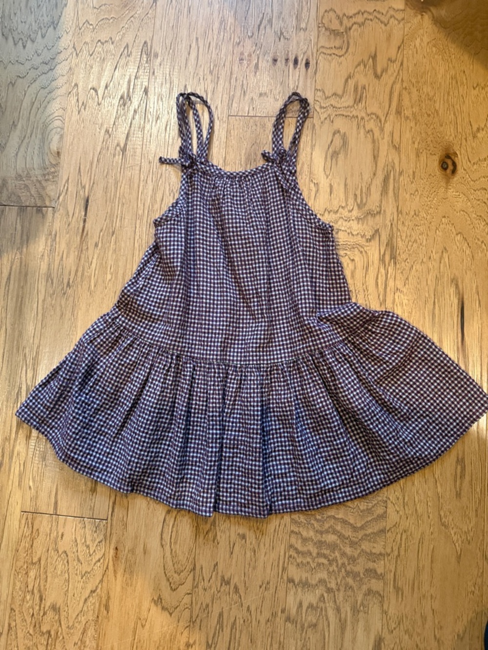 Zara burgundy/black/cream Gingham Casual Kids Dress with bows at straps